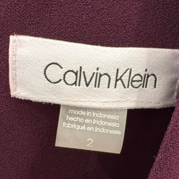 Calvin Klein Plum/Bordeaux Fit & Flare Dress Size 2 -Sheer Hem Detail never worn - Picture 5 of 5